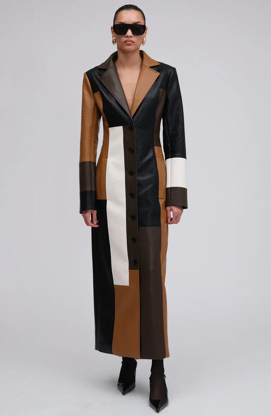 Covara™ | Colorblock Leather Maxi Coat