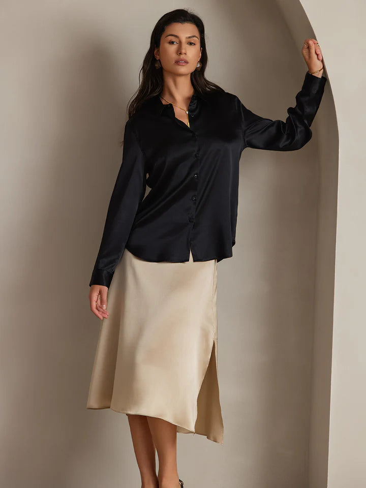 Covara™ | Elegant Satin Slim-Fit Blouse